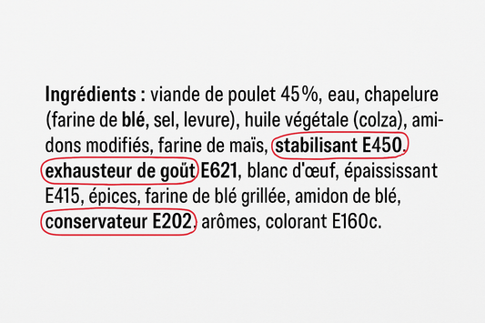 Etiquette alimentaire avec additifs entourés en rouge