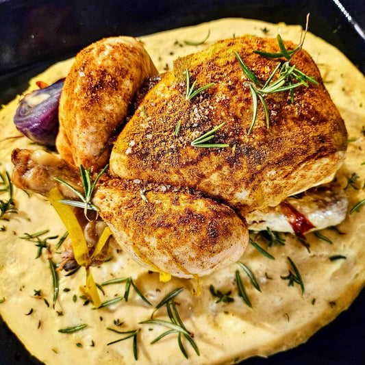 Poulet rôti et focaccia aux herbes