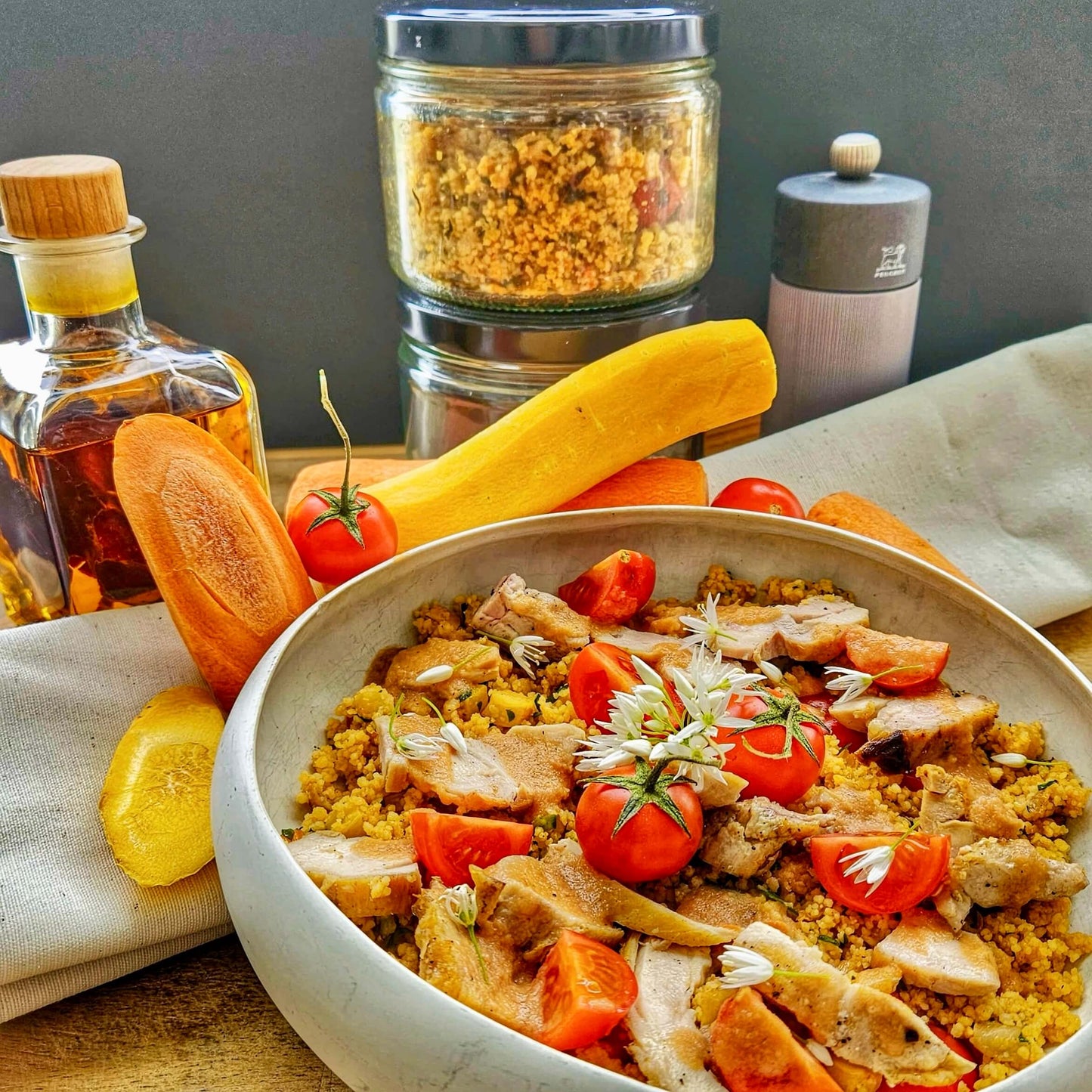 Taboulé aux petits légumes rôtis & poulet