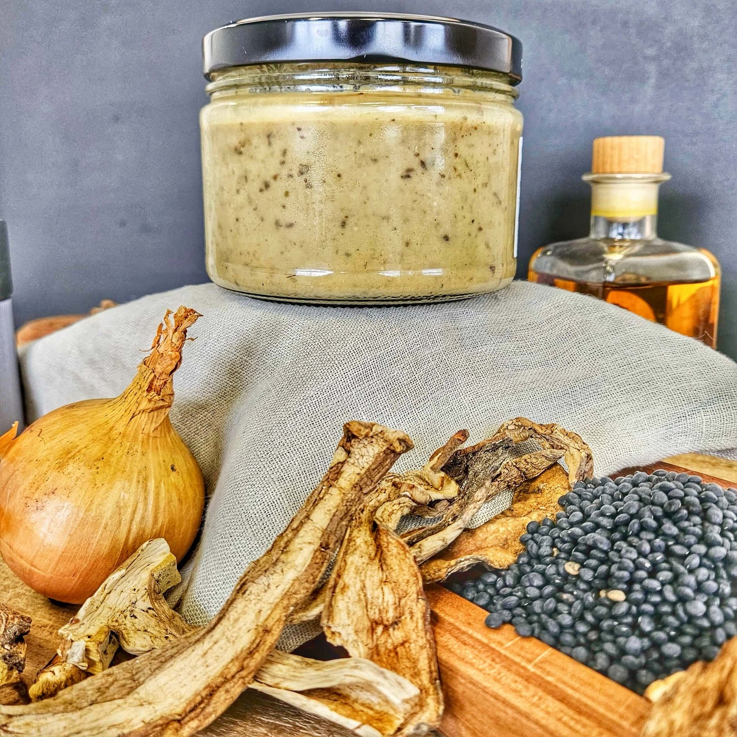Velouté de lentilles Belluga & champignons
