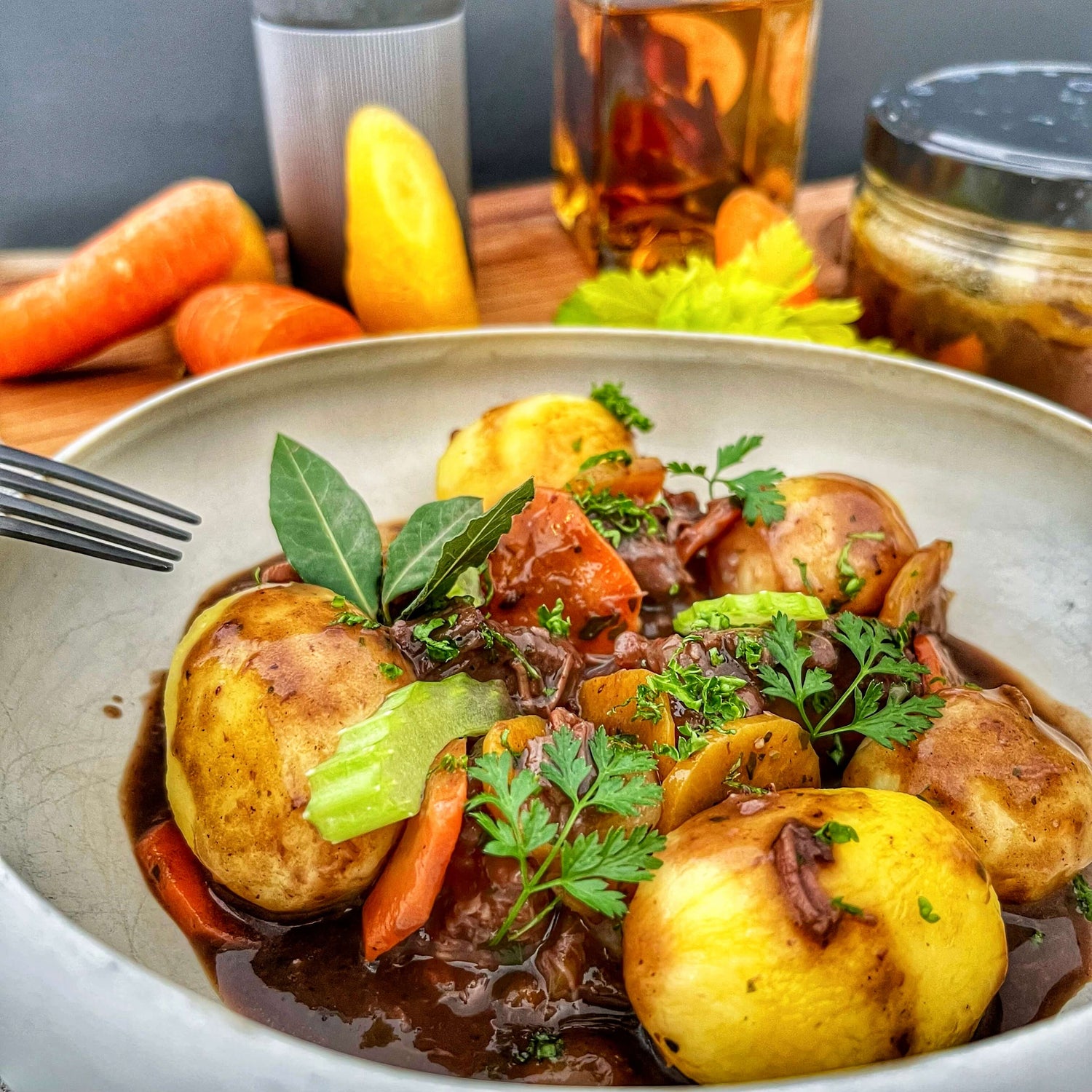 Bourguignon de bœuf confit au vin rouge