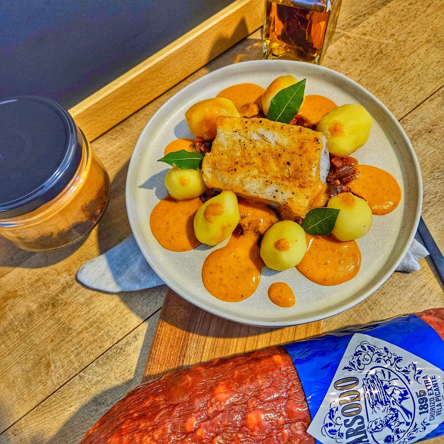 Pavé de cabillaud & sauce crémeuse au chorizo