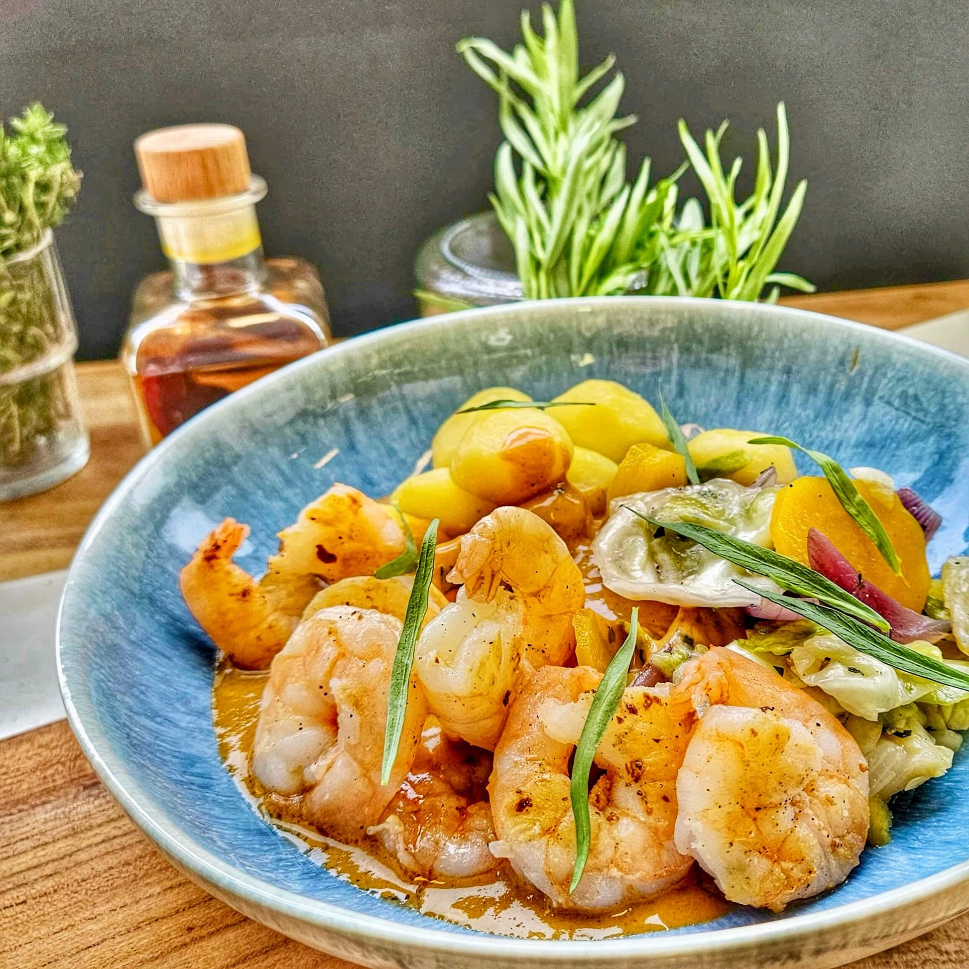 Gambas à la bisque de homard