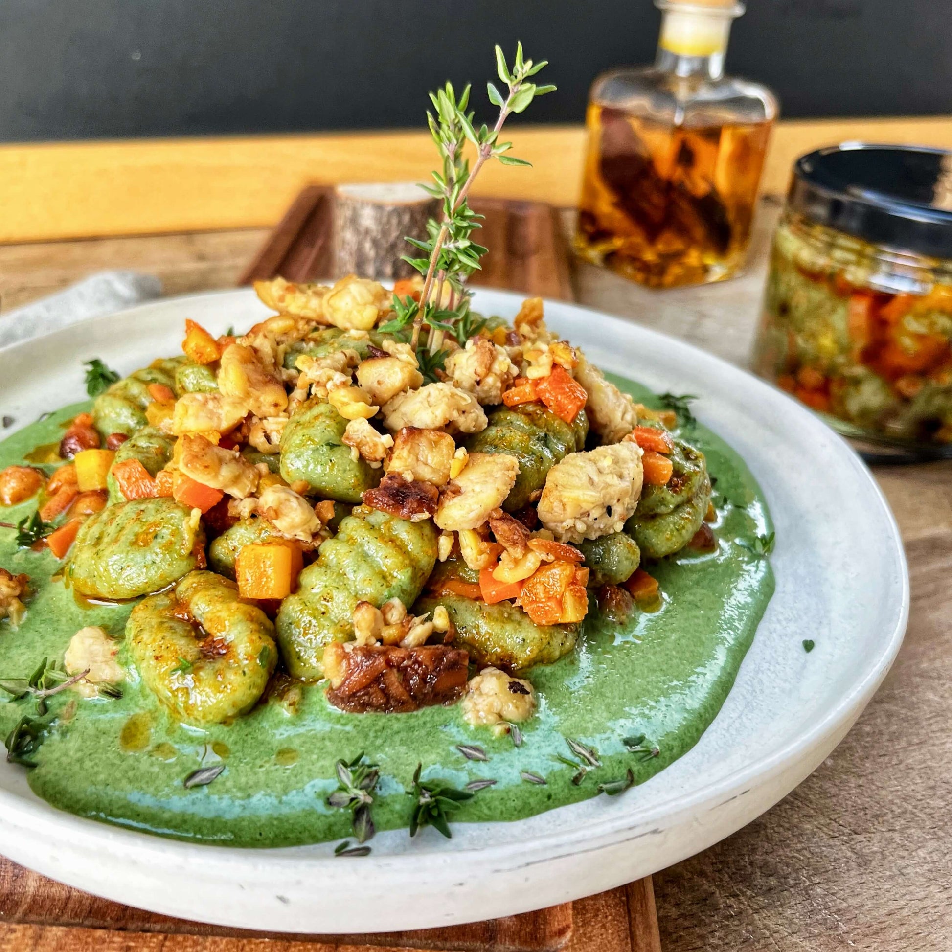 Gnocchi aux épinards & tempeh (bio) rôti