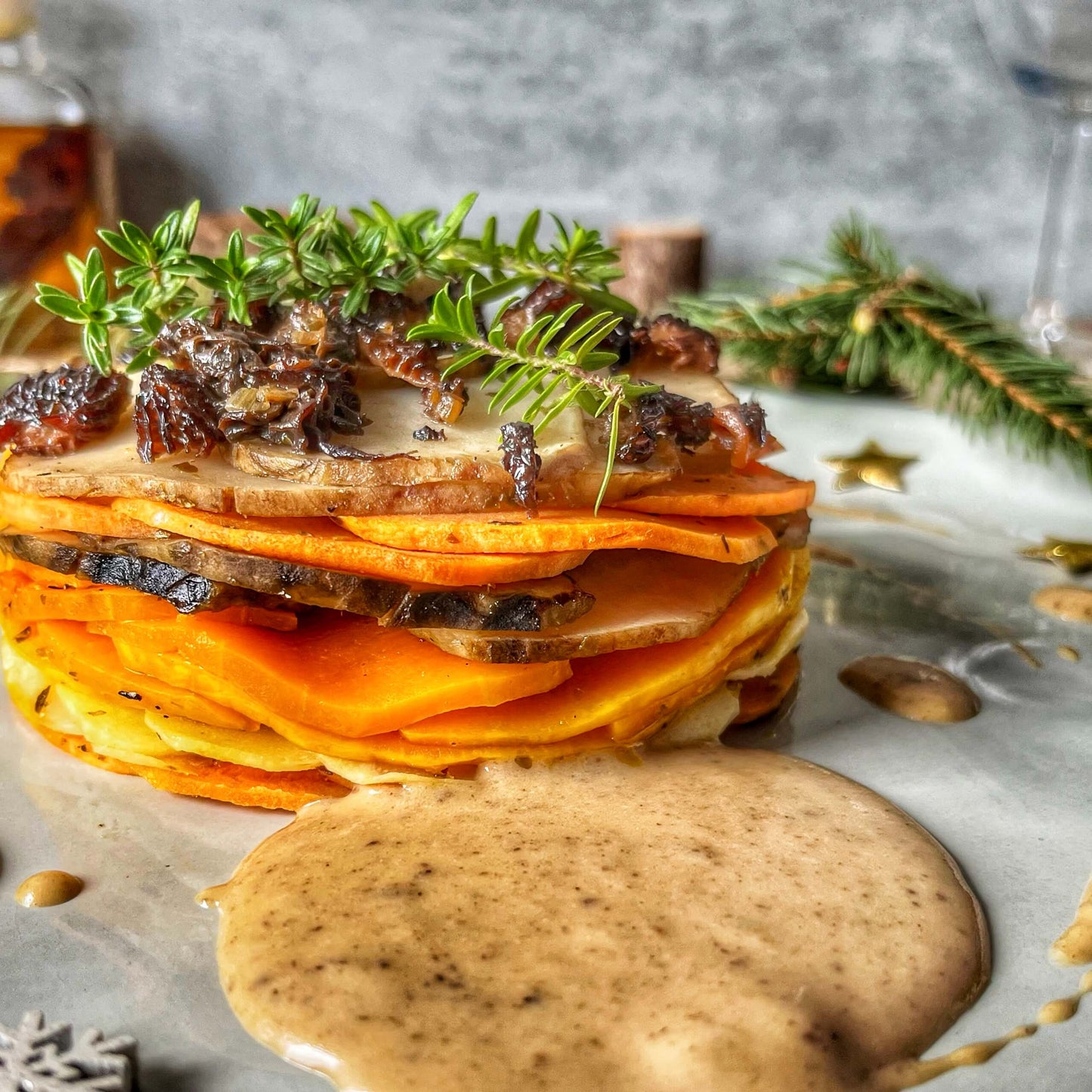 Vegetable millefeuille & artichoke purée