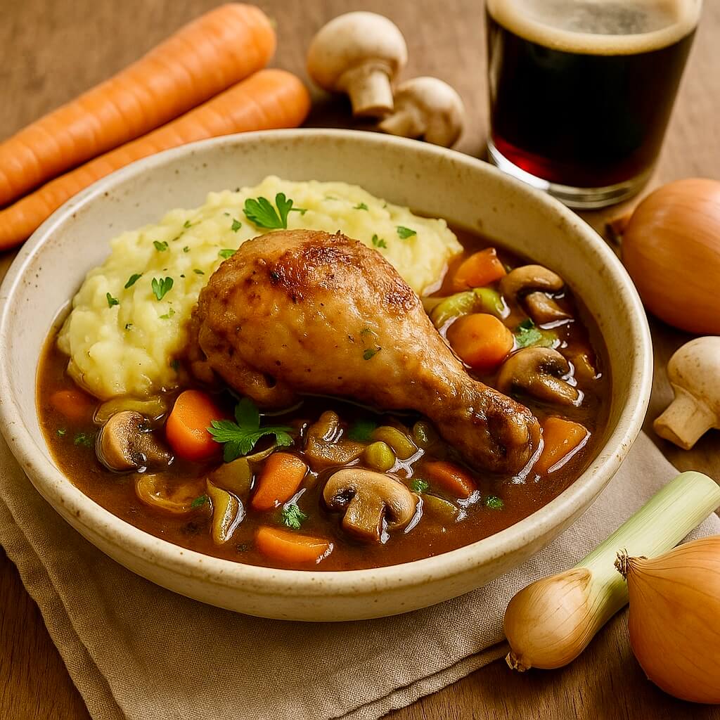 Poulet confit à la Guiness + purée de pommes de terre
