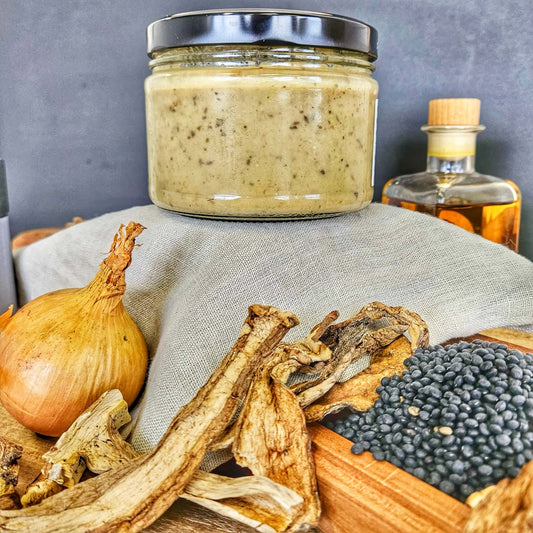 Velouté de lentilles Belluga & champignons